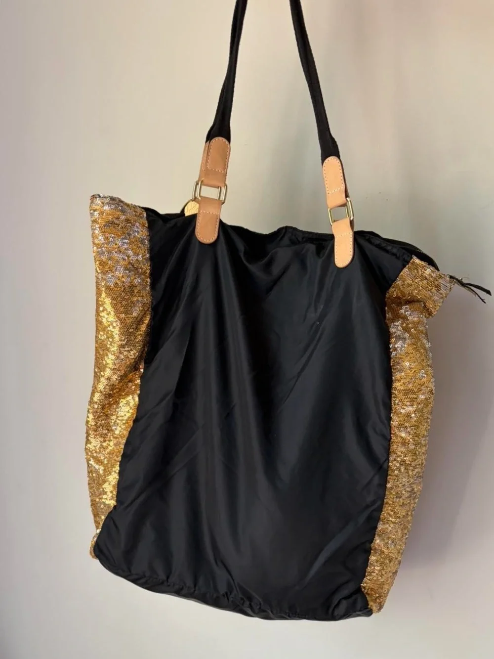 Victoria's Secret Black Tote with Gold Sequin Sides